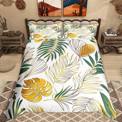 Homewish Set Copripiumino Moderno Minimalista Set Biancheria da Letto Arte Semplice Astratta Set Copripiumino Foglie Piante Botaniche