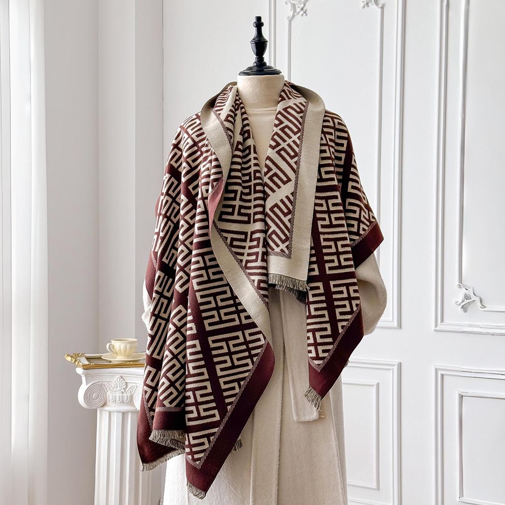 Letter Pashmina Shawl Warm Cashmere Scarf for Women Luxury Winter Thick Blanket Bufanda Female Wrap Bandana Echarpe Poncho
