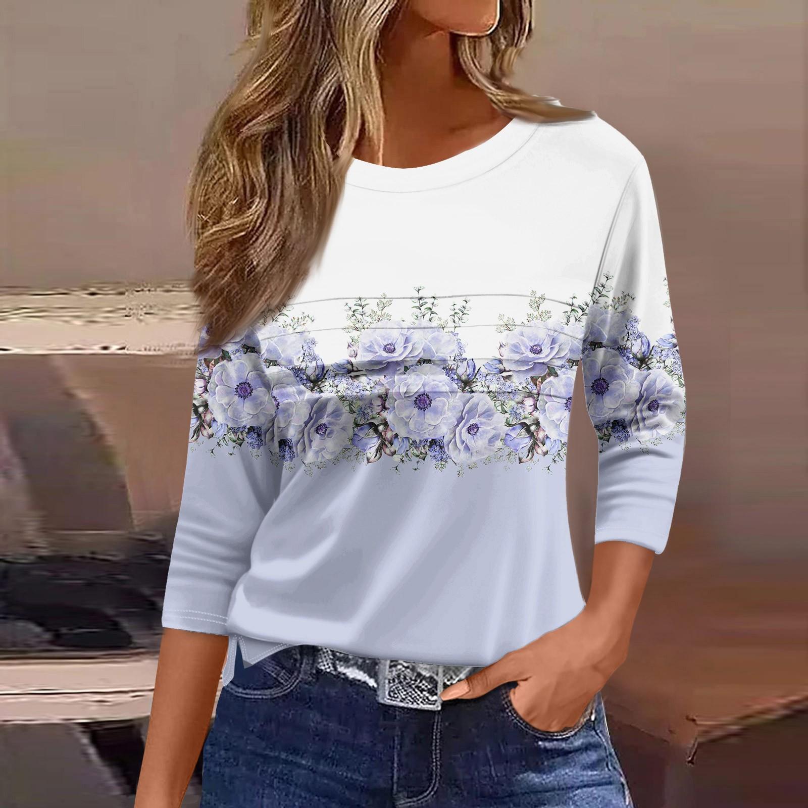 

Жіночий модний повсякденний вільний топ з рукавами 3/4 у смужку та круглим вирізом XXXL