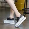 6cm Neue Echtes Leder Plateau Keilabsatz Schuhe Zapatos De Mujer Bling Vulkanisierte Klobige Sneaker Pumps Plateau Damenmode