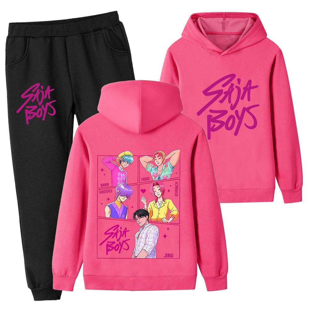 PB1217-2 Kids Boys Girls Kpop Mira Zoey Rumi Sajaboys Double-sided Print Long Sleeves Hoodie Pants Trousers Clothes Sets