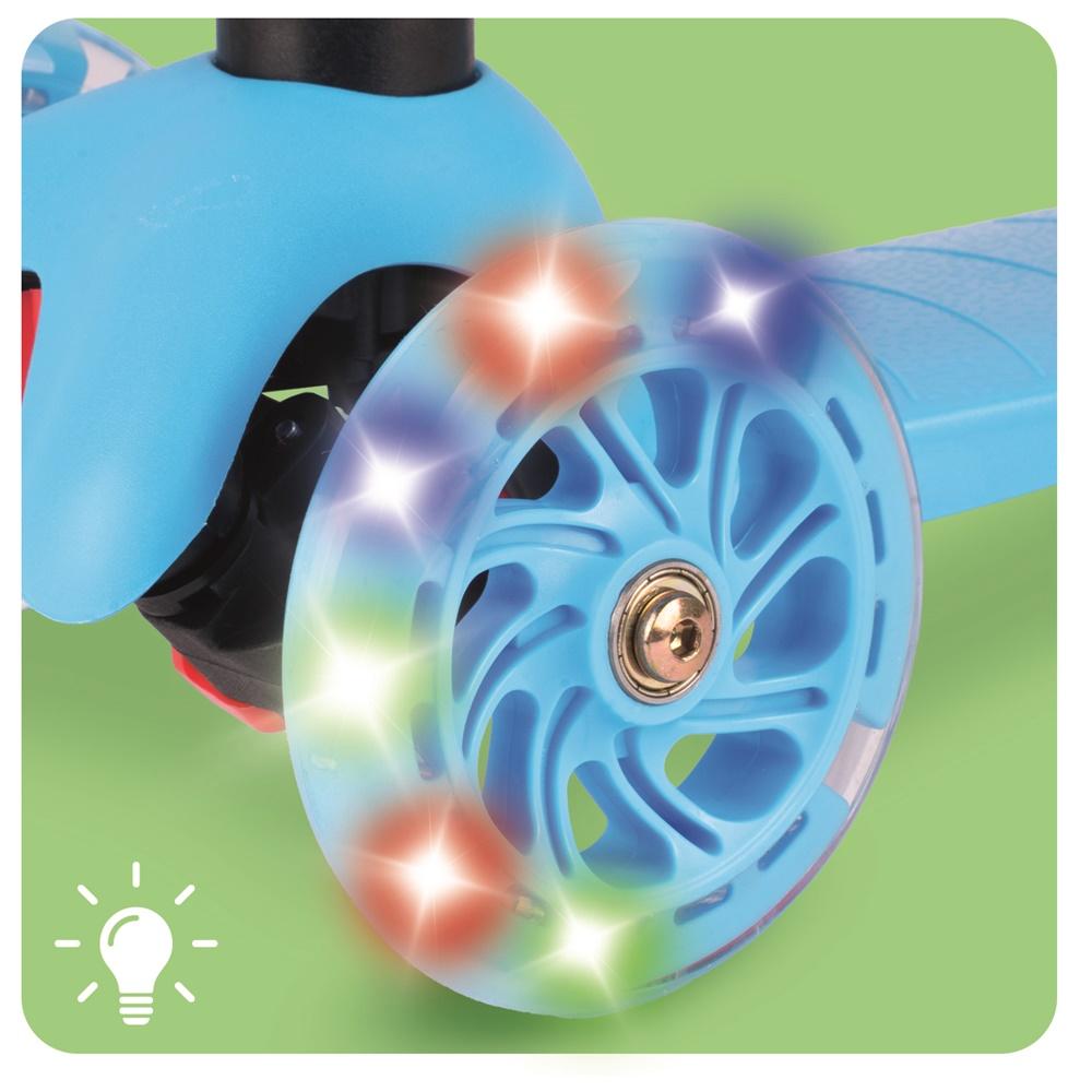 Adjustable Three-Wheel Scooter With Led Light-Up Wheels, Blue