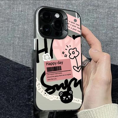 Black Lettering Doodle Heart Pattern Print Phone Case For 16E 17 Pro Max 16 15 14 13 12 11 iPhone 17 Air XS X XR 7 8 Plus Cover