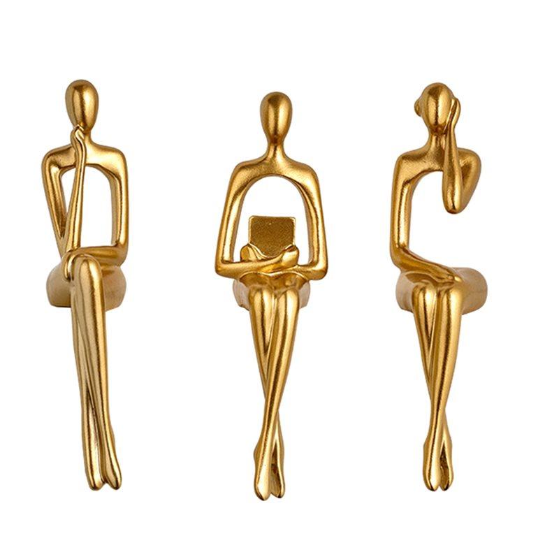 

2025 Trend Resin Thinkers Statues Decor,3Pcs Abstract Sitting Sculptures, Bookshelf Desk Figurines, Home Office Room Shelf Accen