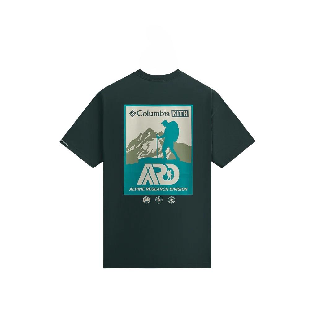 Kith X Columbia Collaboration Ss24 Crew Neck Pullover Letter Print Short Sleeve T-Shirt Men T-Shirts Green KHM032000-302