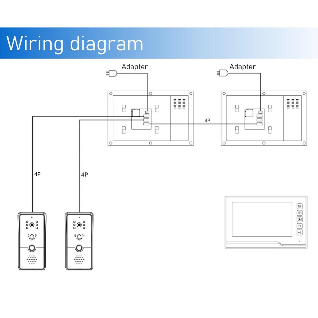 Video Doorbell 2 Pcs 7in TFT Screen Hands Free Call Monitor Night Vision Outdoor Camera Video