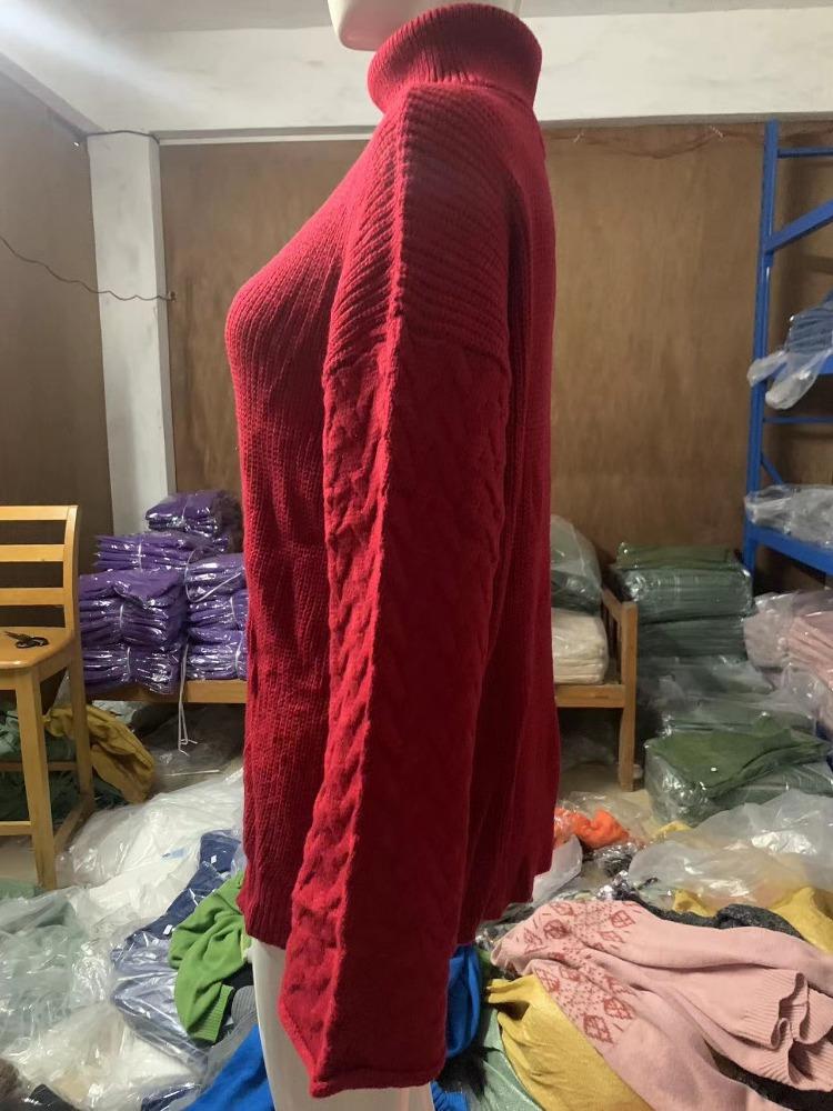 Sweater Fashionable High Neck Loose Cable Knit Long Sleeve Women's Knitted Top Luxurious Relaxed-fit Slimming and Versatile Top