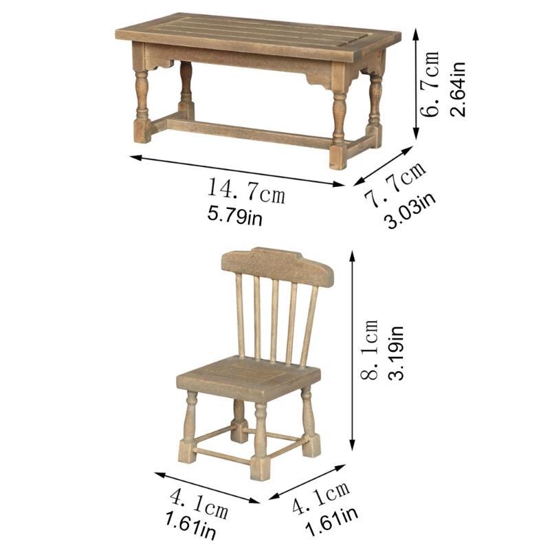 Simulation Wood Miniature Dining Table Chair for Dollhouses Decoration and Creative Dollhouses Scene Display Decoration