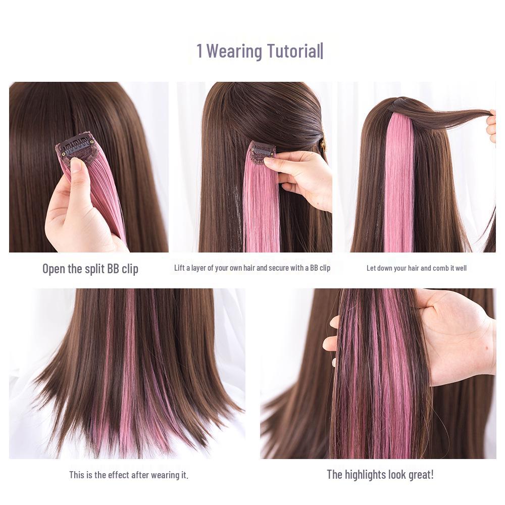 Extensiones de Cabello de Clip de Oreja de Goteo de Color - Mechas Rectas Realistas para Mujeres, Larga de Una Pieza