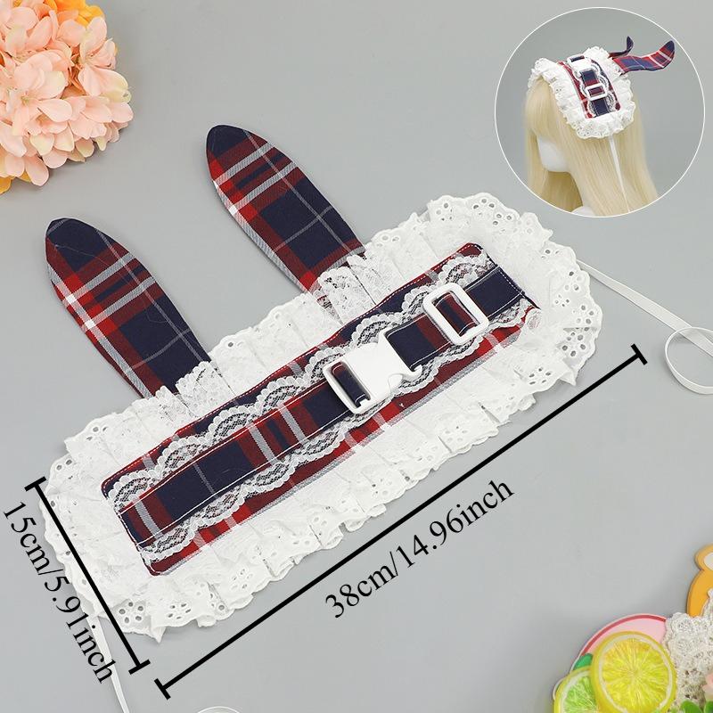 1Pcs Subculture Retro Plaid Buckle Headband Ancient Pastoral Lolita Lace Japanese Cat Ear Hearing Atmosphere Cute