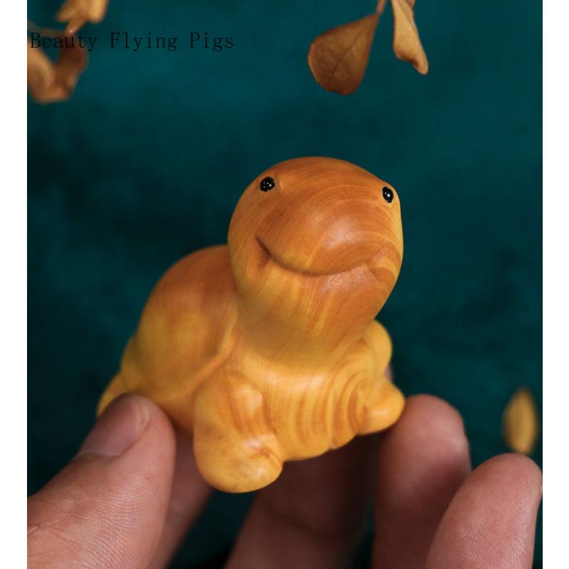 1 Piece of Natural Handmade Product Solid Wood Carving Small Turtle Desktop Ornament Mini Accessory Household Goods