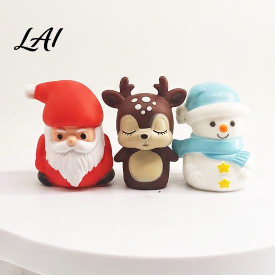 Cute Holiday Decorations for Micro Landscape Christmas Vinyl Figurines Santa Claus Snowman Reindeer Mini Statue Small Cake Toppers Desktop