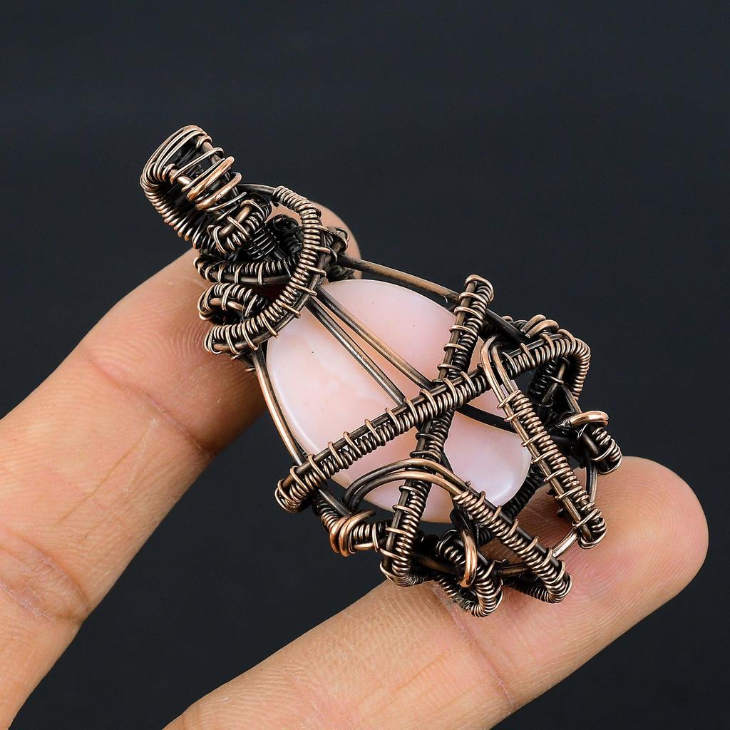 Pink Opal 999 Copper Wire Wrapped Pendant, Handmade Gemstone Pendant Jewelry, Gifts For Wife Brand New Pendant