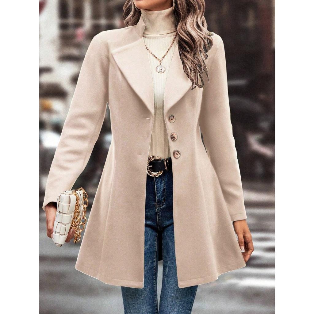 2025 New Women's Winter Lapel Slim Woolen Solid Color Fashion Coat for Europe and America