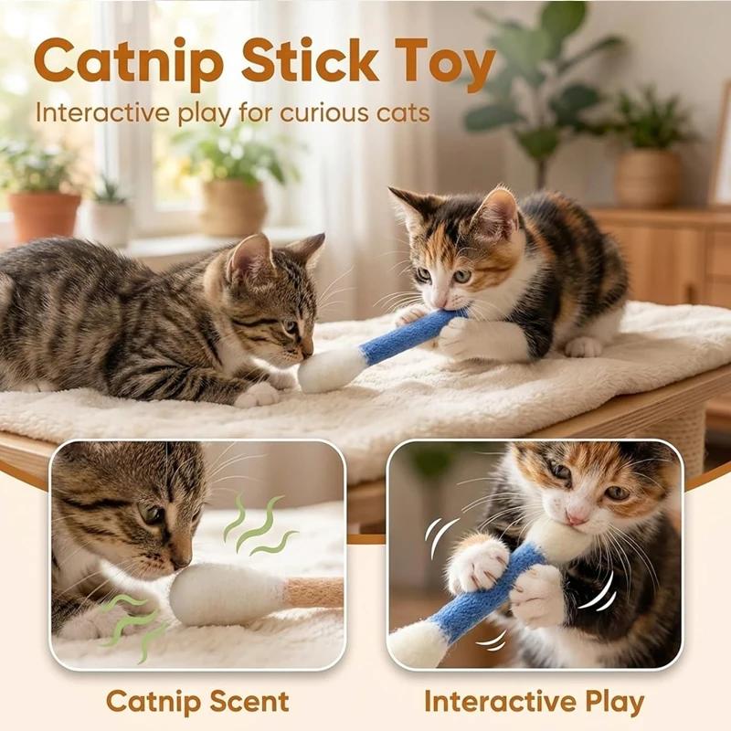 6PCS Cotton Swabs Cat Toy with Catnip Kitten Chew Sticks for Indoor Boredom Durable Dental Teething Ropes Interactive Accessory