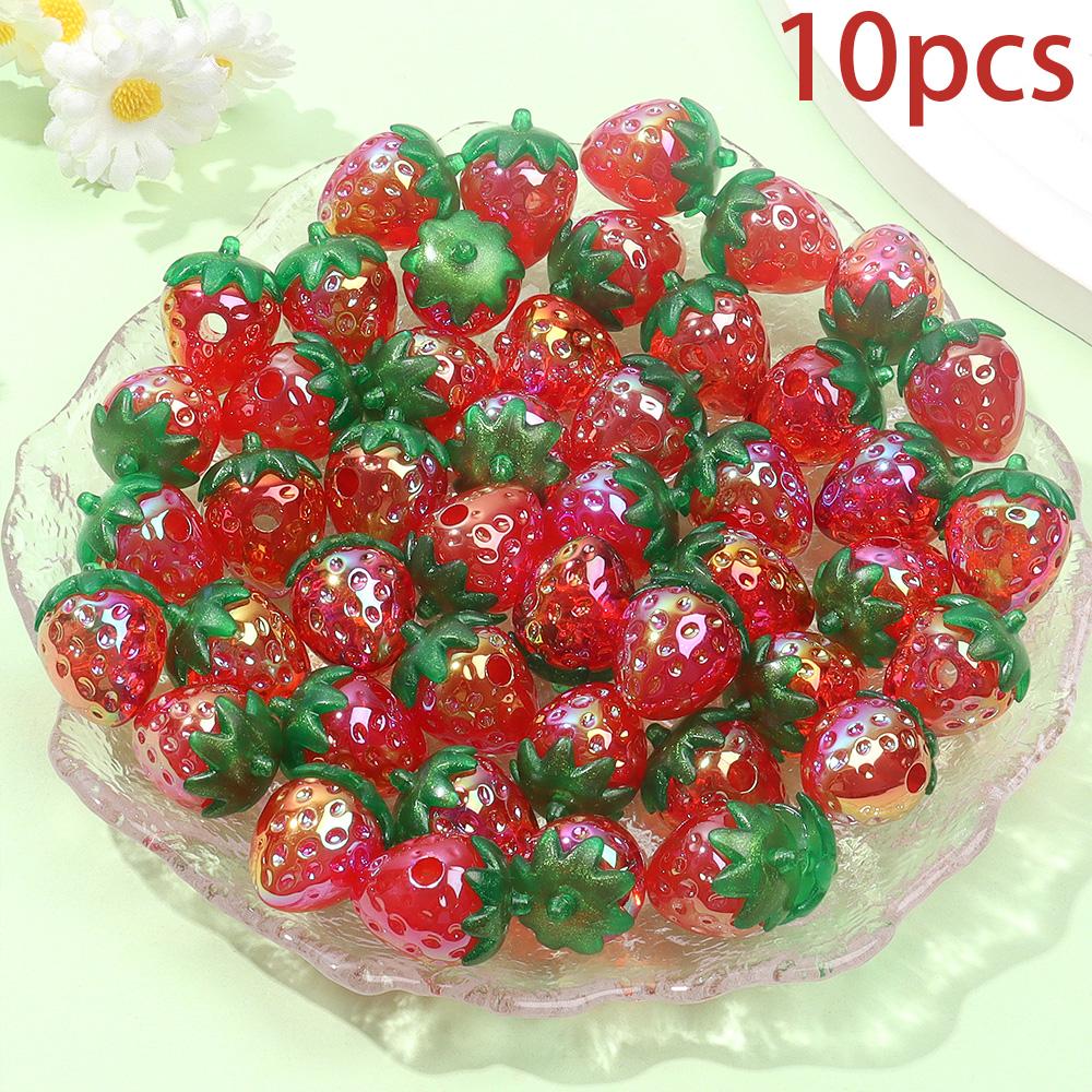 

5/10 шт. Акриловые бусины в виде клубники, прозрачные декоративные бусины с УФ-покрытием, разноцветные бусины в виде клубники, серьги-браслеты на цепочке для ног своими руками 10pcs красный