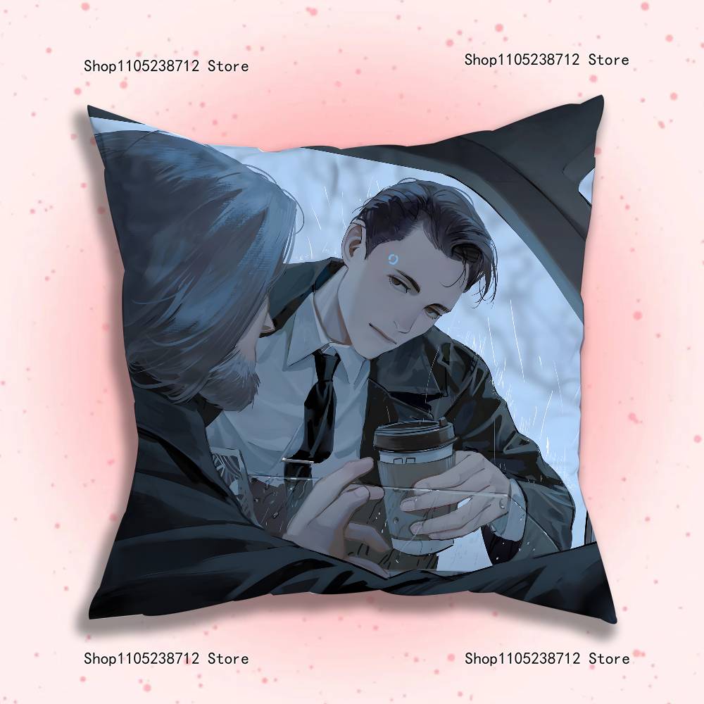 Popular Game Hank and Connor Pillow Covers Cartoon Sofa Decorative Home Double-sided Printing Short Plush Cute Cushion Cover