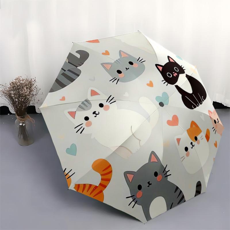 1pc Cute Cats Pattern Umbrella with Plastic Handle,Suitable for All Seasons Home Travel Outdoor UmbrellaDD556