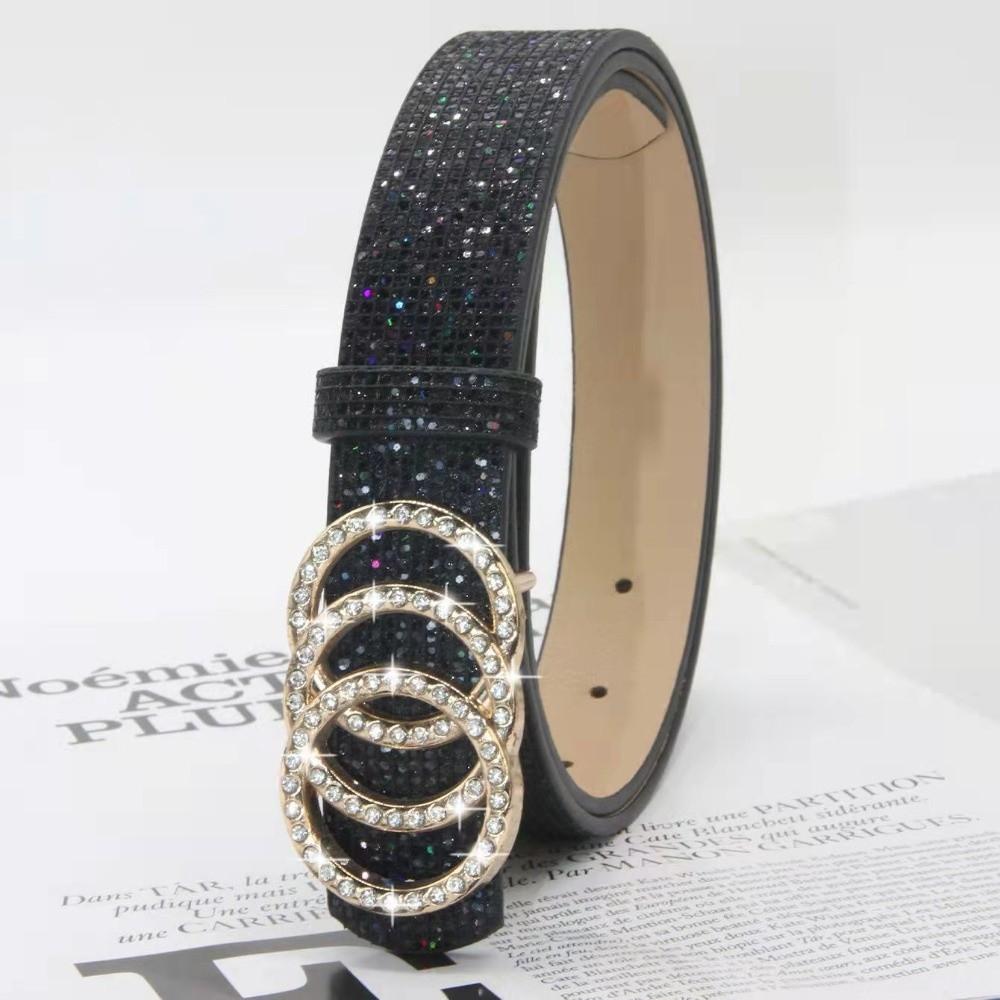 Vintage Bling Bling Sparkling Rhinestone Belt Versatile Glitter Slide Buckle Belt Luxury Brand Design Waist Strap Women