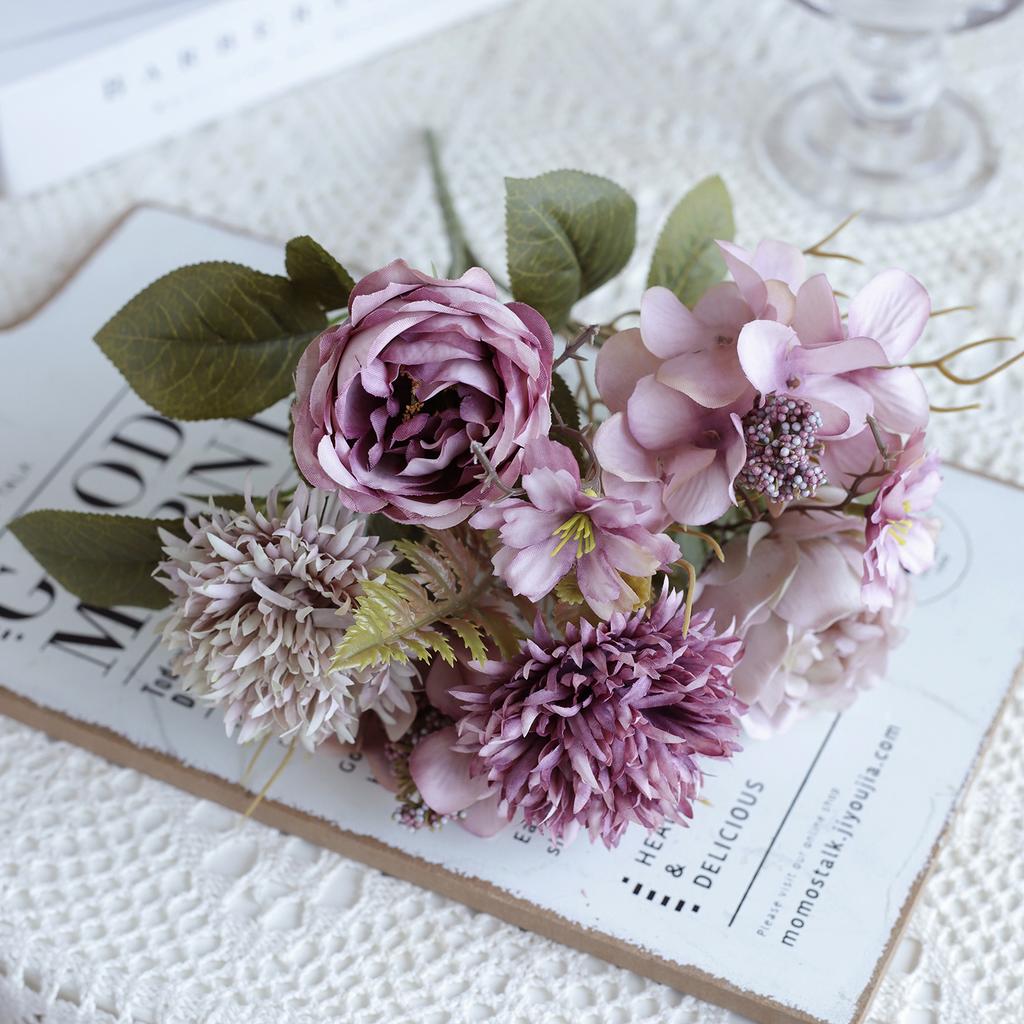 1PC Artificial Roses Flowers Home Decoration Valentine's Day Wedding Bridal Bouquets Garden Fake Silk Peony Hydrangea Vase Board