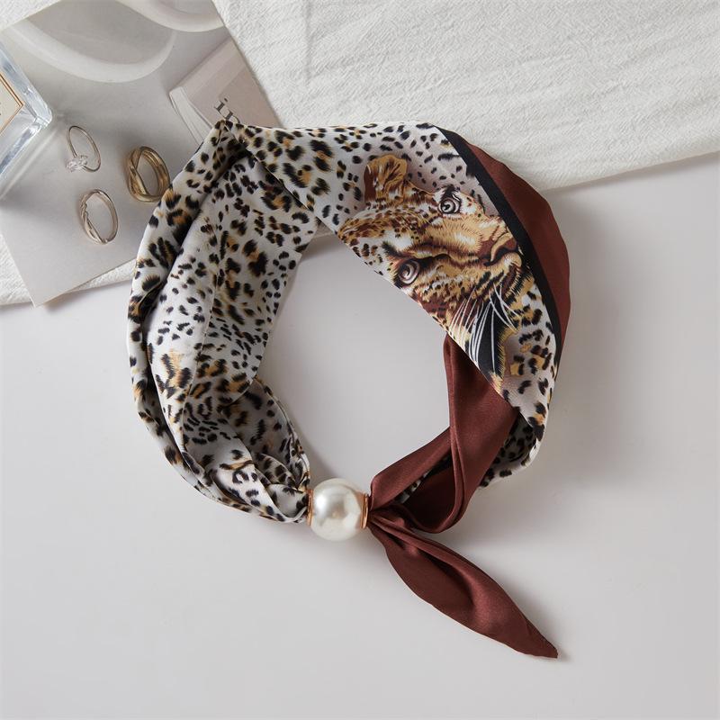 Französischer Luxus-Frühlings-Sommer-Quadrat-Schal mit magnetischem Perlenverschluss - Eleganter Damen-Halsketten-Schal