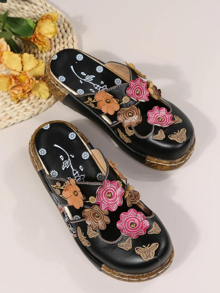 Fashion 2025 Retro Plum Blossom Baotou Slippers Women's New Fashion Totem Thick Sole Anti Slip Sandals Outdoor Beach Flat Casual Shoes