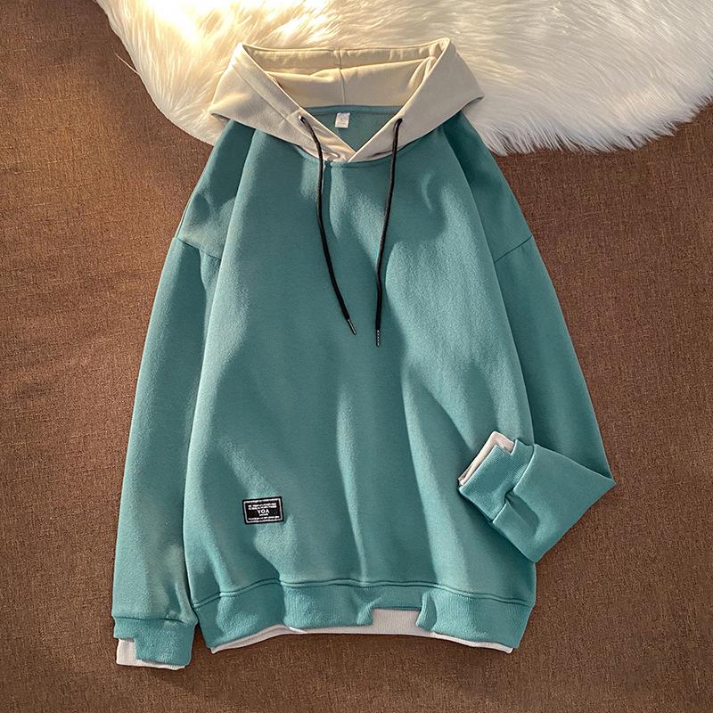 Autumn And Winter New Men'S Hooded Sweatshirt Ins Trendy Brand Fake Two-Piece Versatile Clothing Trend Loose Jacket For Men