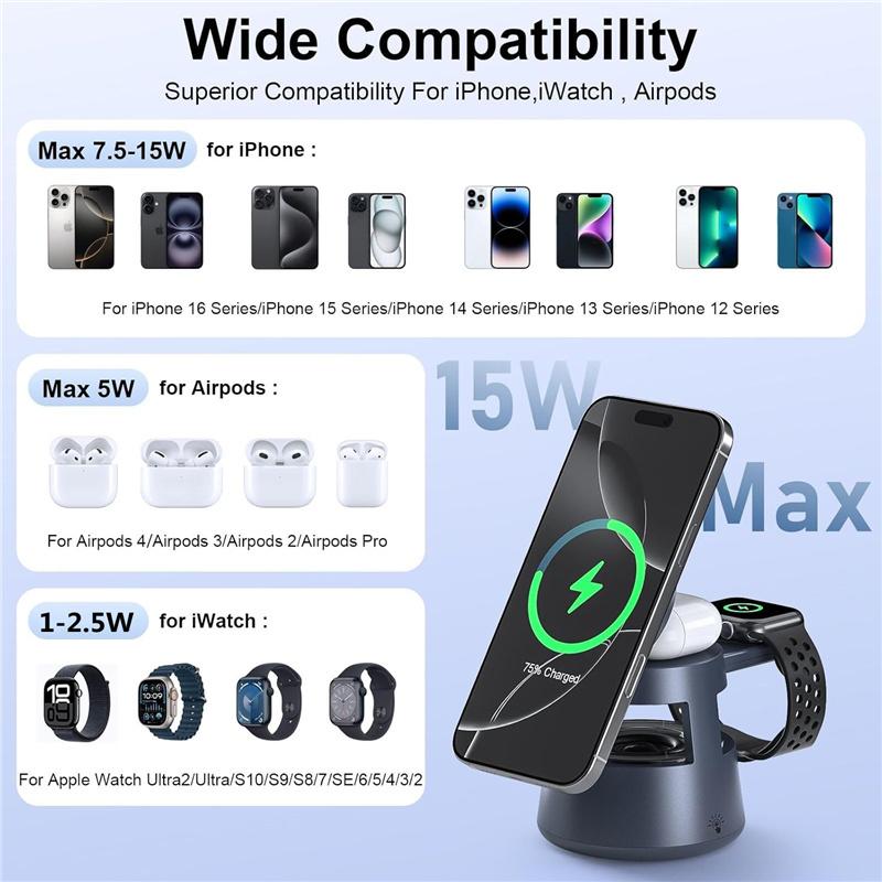 5 In 1 Magnetic Wireless Charger Stand Speaker Night Light Fast Charging Station For Magsafe iPhone 16 15 14 Apple Watch Airpods