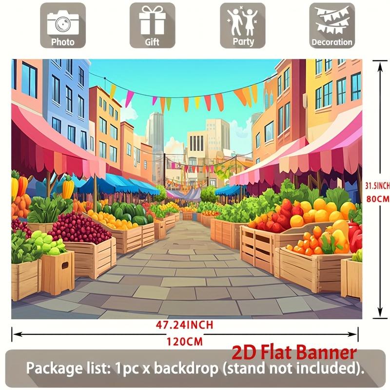 2D planar banner, 1 outdoor market fruit stand birthday party banner, photography background