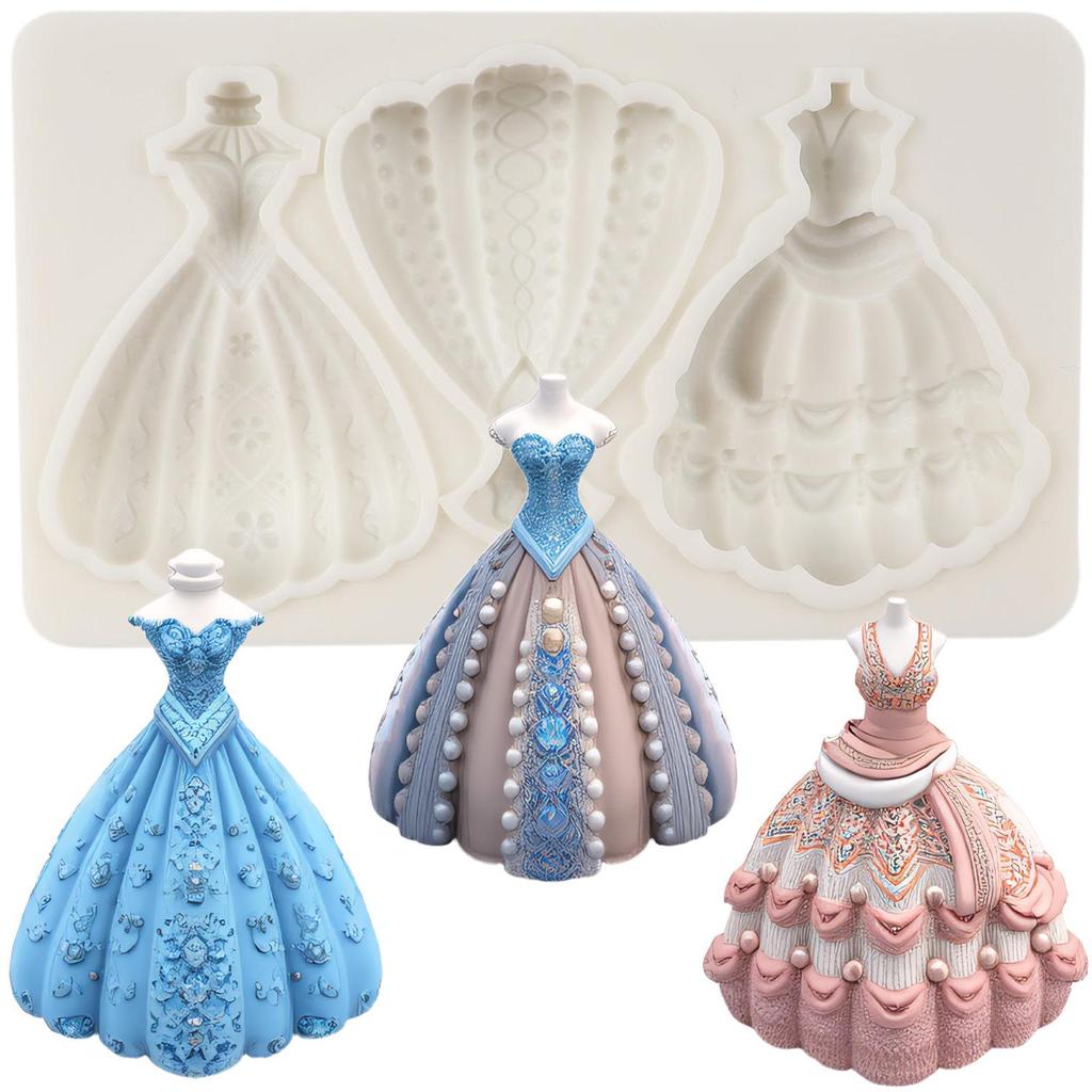 Wedding Dress Silicone Molds Princess Dress Fondant Mold Cake Decorating Tools Cupcake Topper Chocolate Candy Craft Gum Paste Polymer Clay