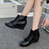 Fashion Wedge Heel Boots Autumn New Round Toe Front Lace-Up Side Zipper Soft Sole Anti-Slip Wear-Resistant Single Boots