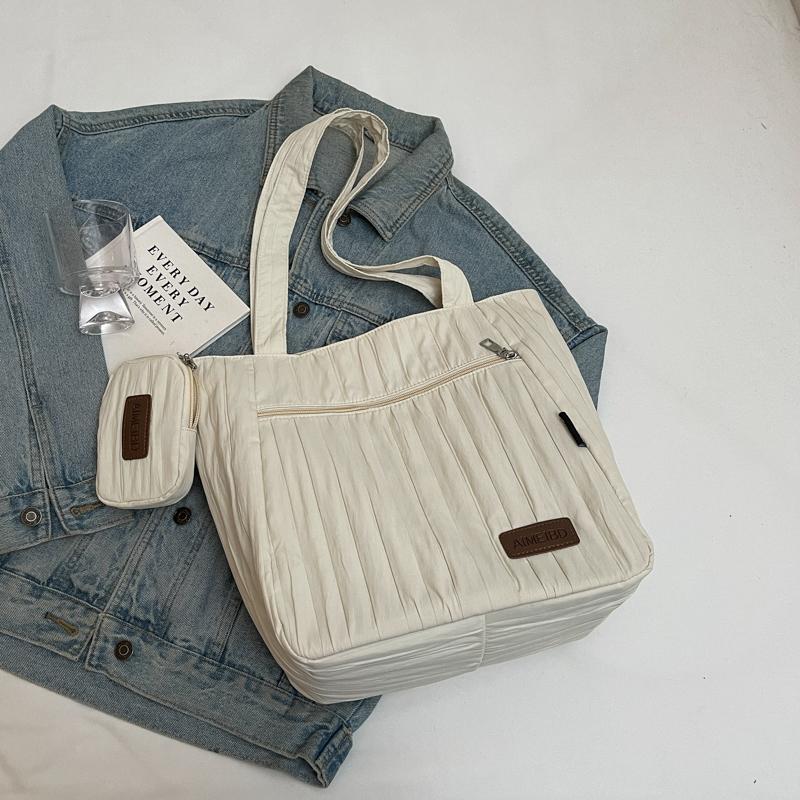 Large Capacity Tote Bag Women Commuter Handbag Solid Color Shoulder Bag