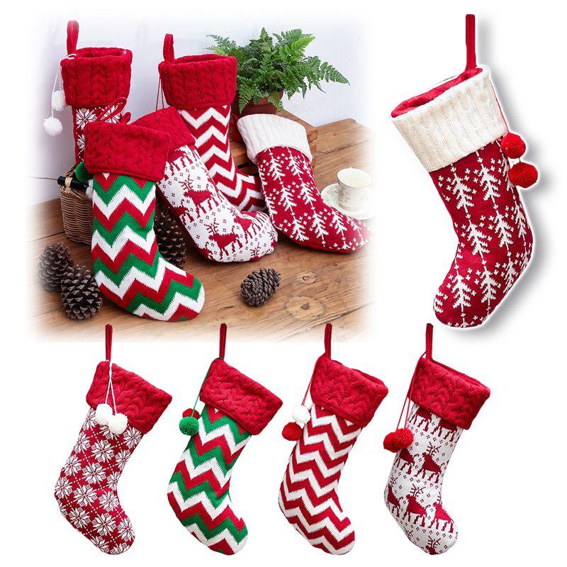 Julstrumpa Stickad Julstrumpa Säck Presentpåse Träd Öppen spis Prydnad Dekor