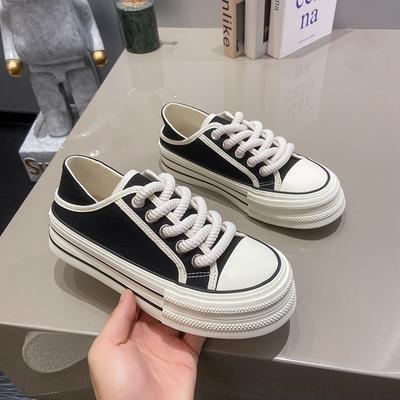 Damenmode Segeltuchschuhe Dicke Sohle Schnürschuhe Sommer Neue Ankunft Plattform Laufschuhe Brettschuhe Zapatillas De Mujer