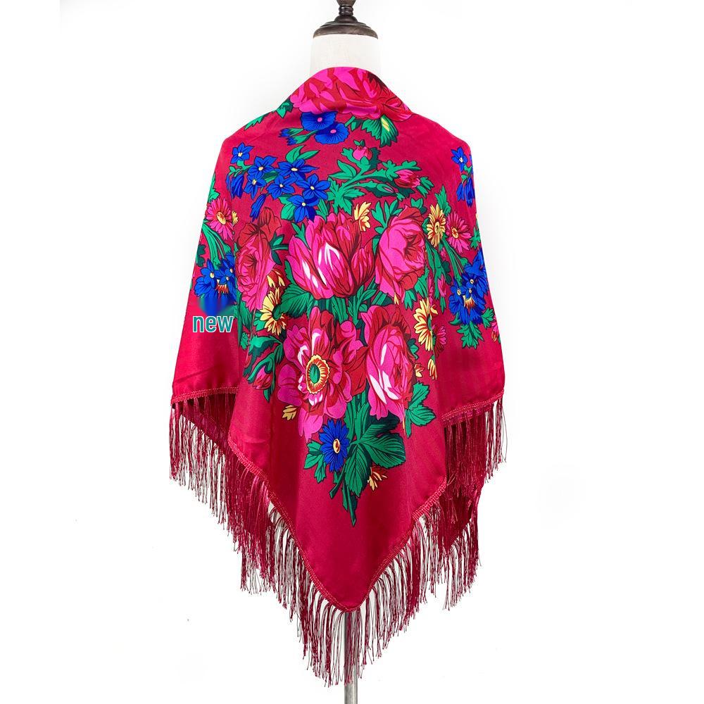 Retro Ethnic Fringe Print Square Scarf