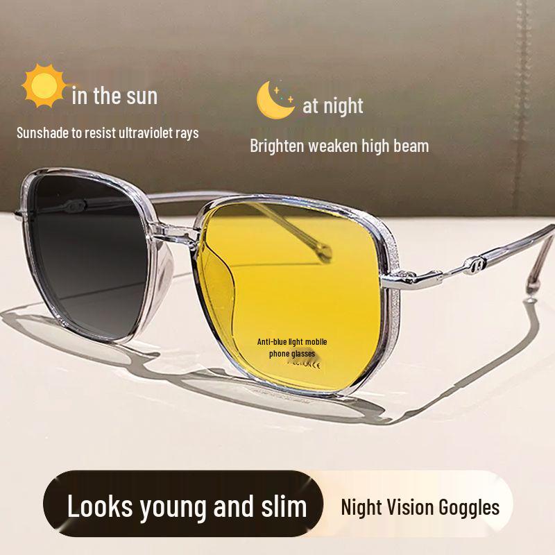 

Модні окуляри інфлюенсера з нічним баченням та фотохромні - Велика оправа, Захист від УФ, Ретро сонцезахисні окуляри для нічного водіння Non-prescription - Clear Lenses (Non-photochromic)