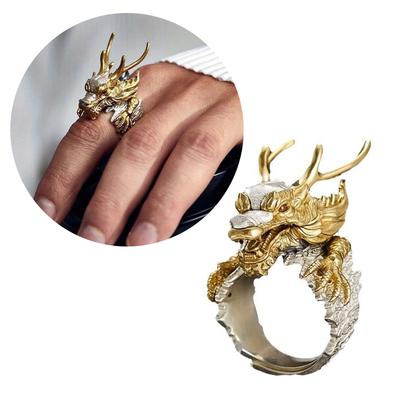 Retro Style Golden Dragon Statement Ring with Comfortable Ring Fashion Accessory Adjustable Band for Men and Women