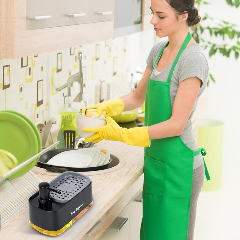 1-in-1 Hand and Dish Soap Dispenser Set with Sponge Holder Dual Countertop Kitchen Sink Soap Pump Organizer