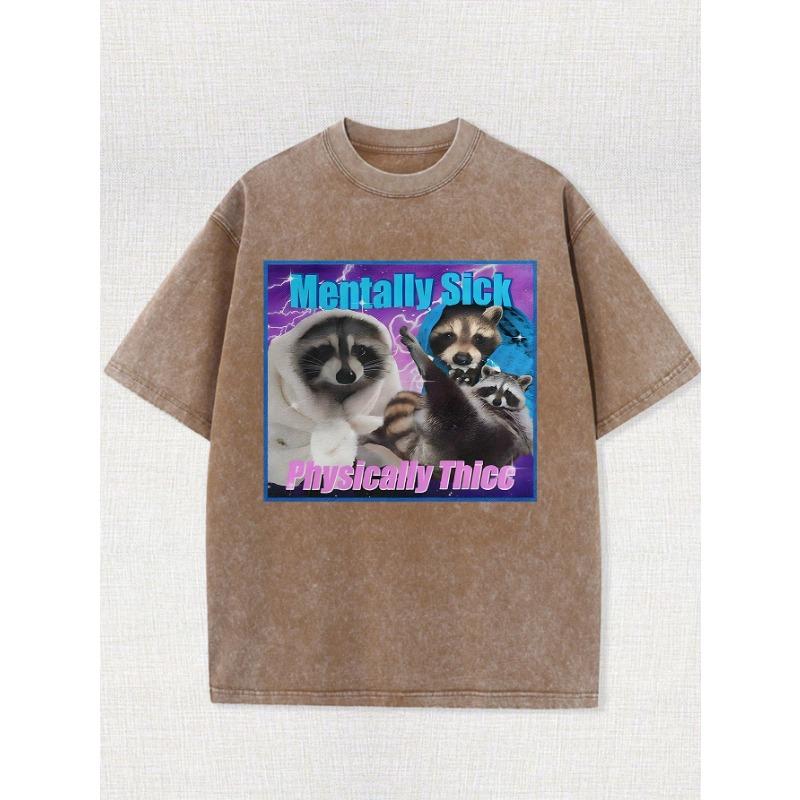 Small Raccoon, Animal Print Design, Rugby, 8.11 oz of Cotton High-Quality Printed T-Shirt with Round Neck And Short Sleeves