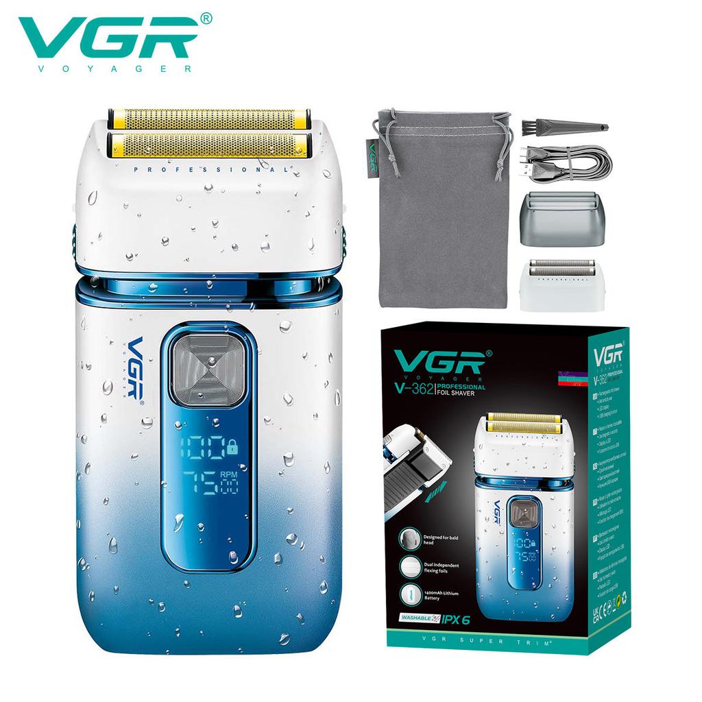 VGR Shaver for Men Smart LED Digital Display Shaver Barber Washable Dual Foil Beard Electric Razor Balds Head Shaving Machine with Extra Mesh V-362