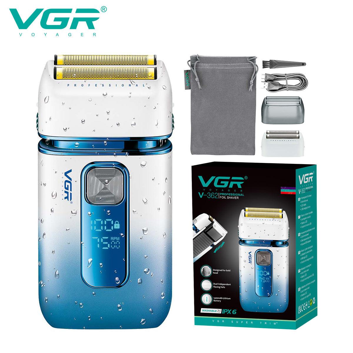 

VGR Shaver for Men Rechargeable Barber Washable Dual Foil Beard Electric Razor Balds Head Shaving Machine Smart LED Digital Display Shaver V-362 белый