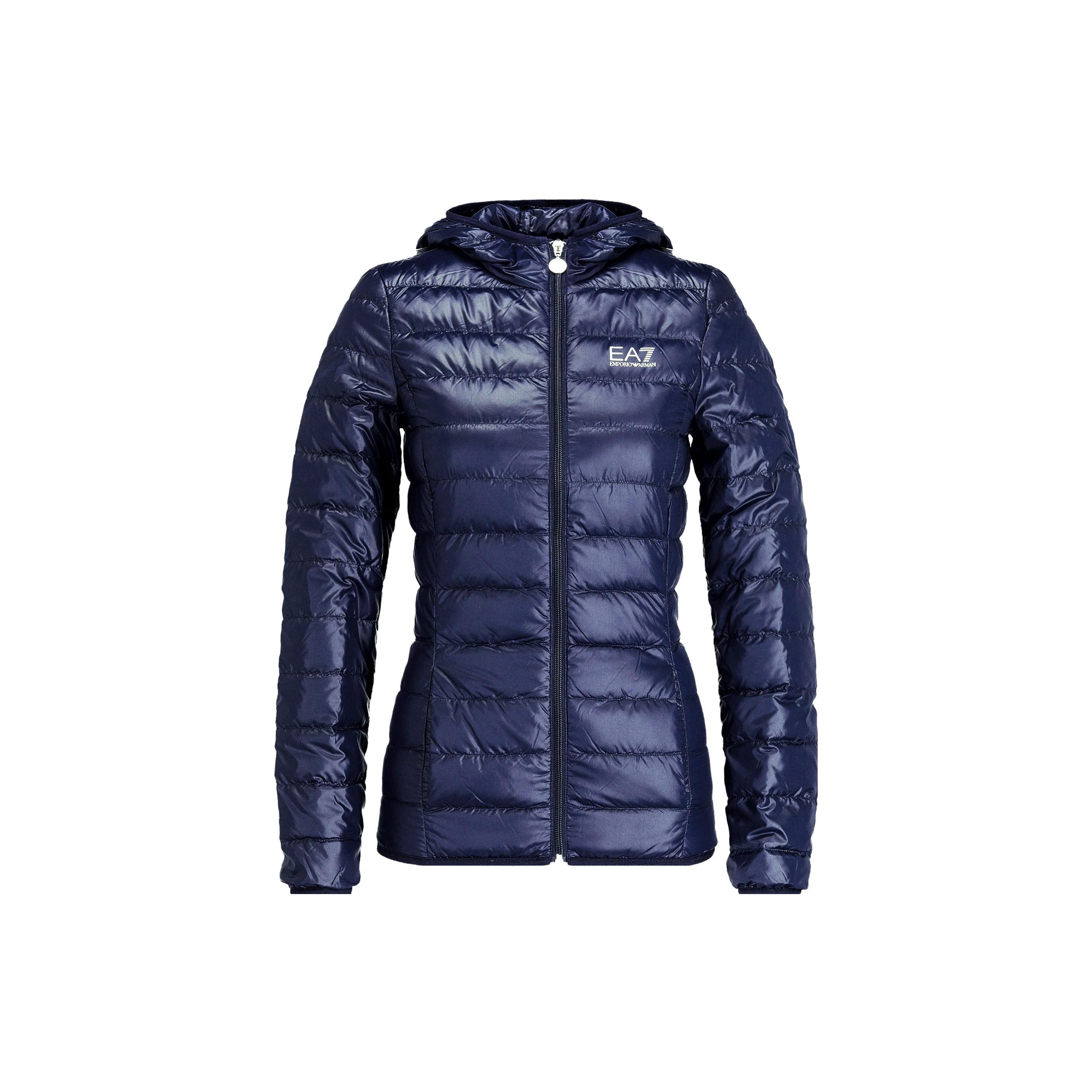 Emporio Armani SS23 Fitted Solid Color Printed Hooded Down Jacket Women jackets Blue 8NTB14-TN12Z-1554 XS
