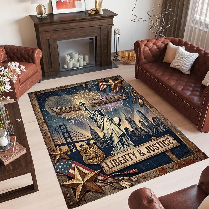 American Patriotic Theme Crystal Velvet Rug Personalized Custom Name Text Soft Floor Mat Home Decor