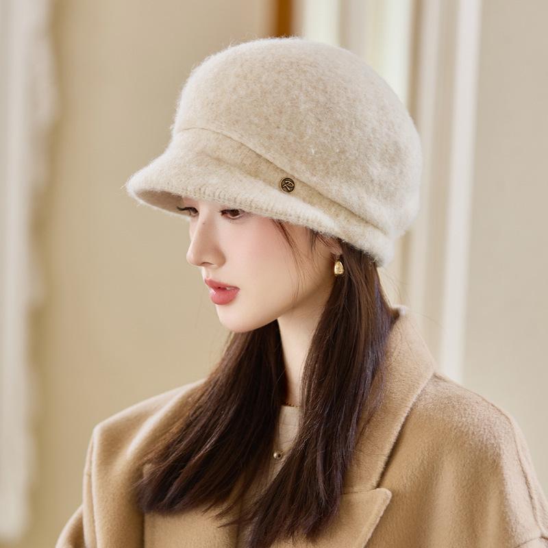 Autumn and Winter Women's Wool Thermal Hat Fashionable Velvet Thickened Large Head Circumference Wool Knitted Hat