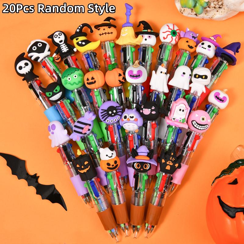 5/10/15/20 Pcs Cartoon Halloween 4-In-1 Color Ballpoint Pen Pumpkin Bat Ghost Shape Ballpoint Pen Student Stationery Gift as the picture