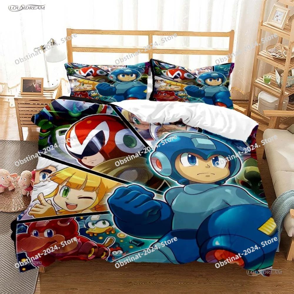 Rockman Megaman Game All Season Bedding Set Printed Bed Set Duvet Cover Sheet Pillowcase Soft Quilt Cover Full Queen King Size