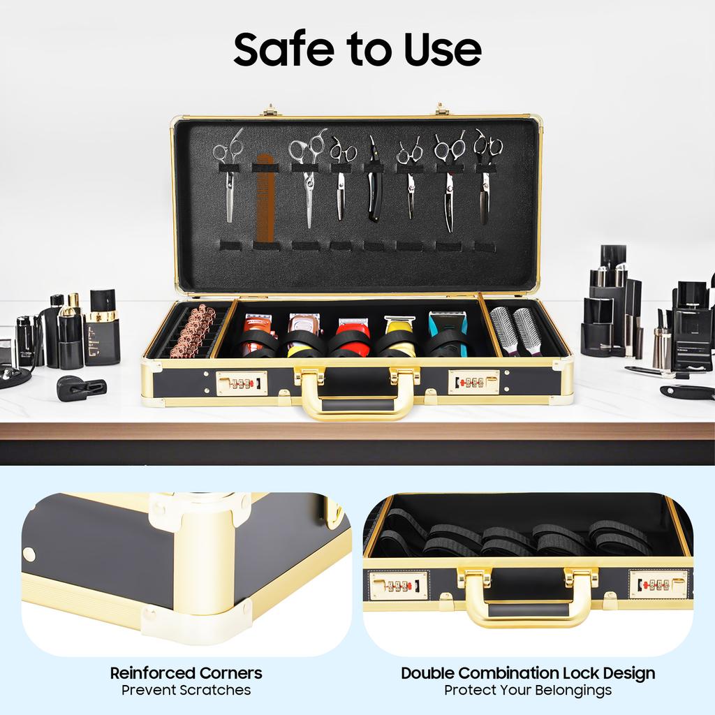 Lockable Aluminum Barber Case, Professional Stylist Organizer with 3-Digit Lock for Hairstylist, Makeup, Pet Groomer Tools