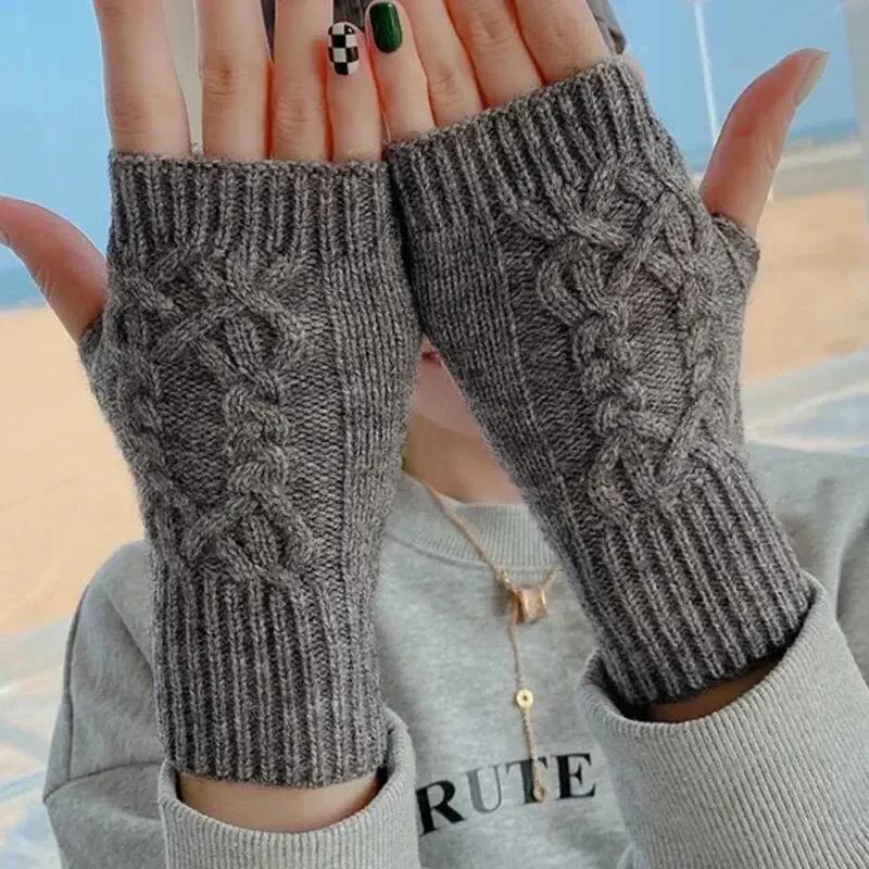 Gants demi-doigt pour femmes hiver doux et chaud laine tricot bras gants doux chaud demi doigt Handschoenen unisexe mitaine Guantes