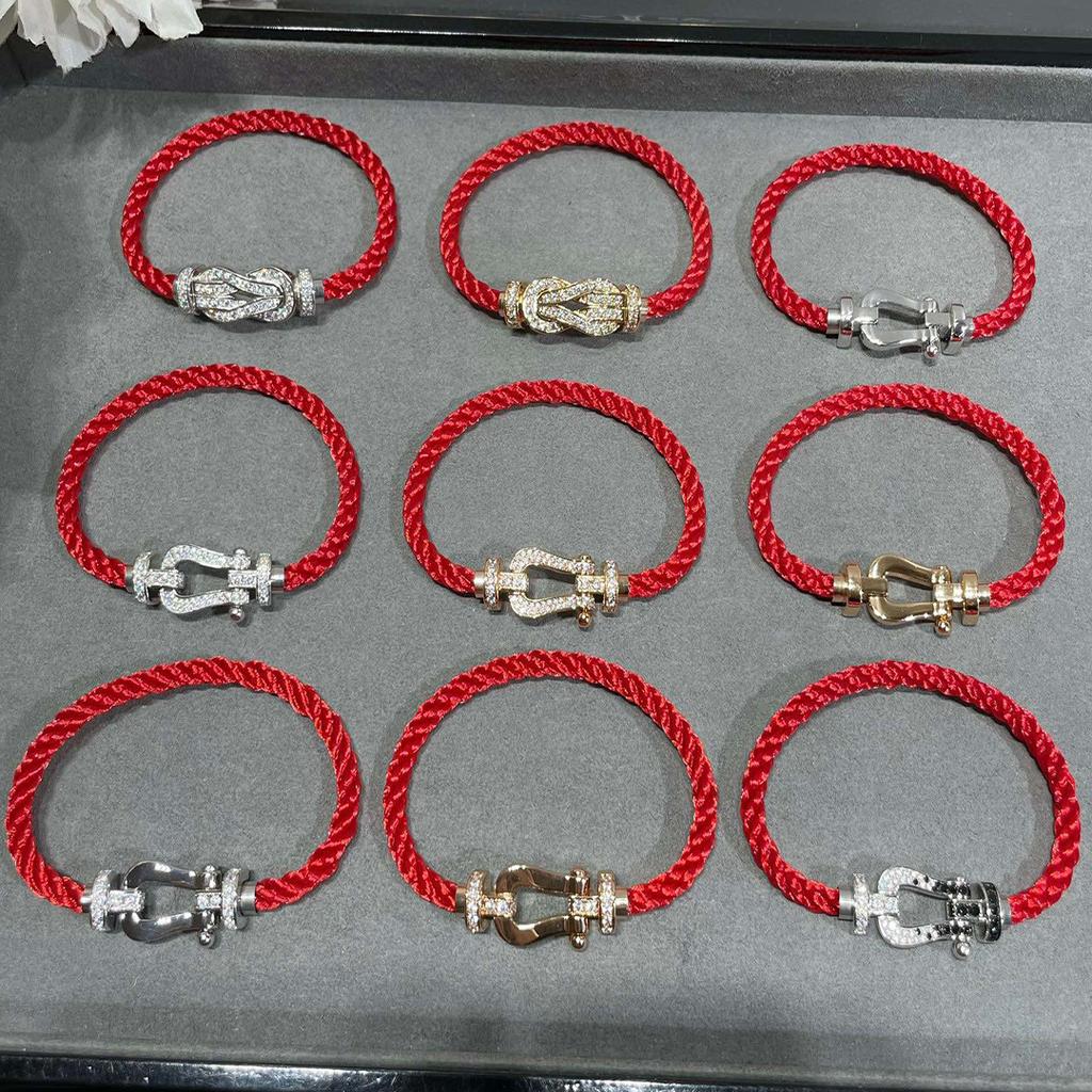 High Quality Luxury Freded Horseshoe Buckle Bracelet Red/Black Nylon Rope U-shaped Buckle Bracelet Men's and Women's Bracelets