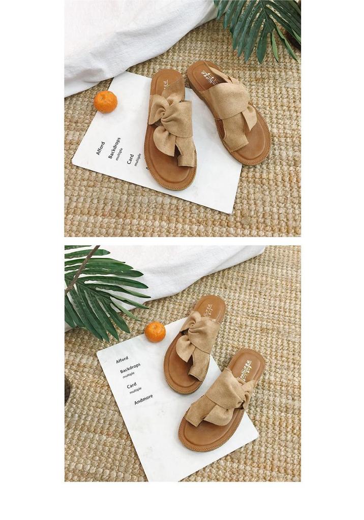Plus Size Korean Style Non-Slip Flat Bow Beach Slippers for Women - New Summer Arrival